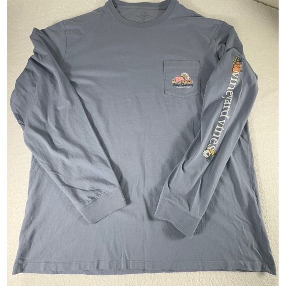Vineyard Vines Happy Thanksgiving Mens Shirt XL Large Blue Graphic Pocket Tee - Picture 1 of 5